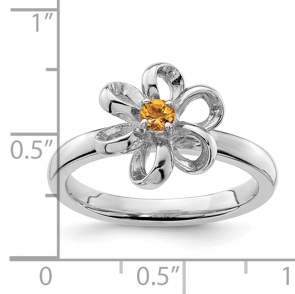 Sterling Silver Polished Citrine Flower Ring