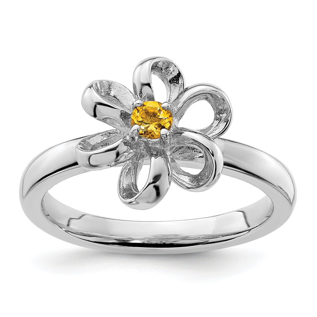 Sterling Silver Polished Citrine Flower Ring