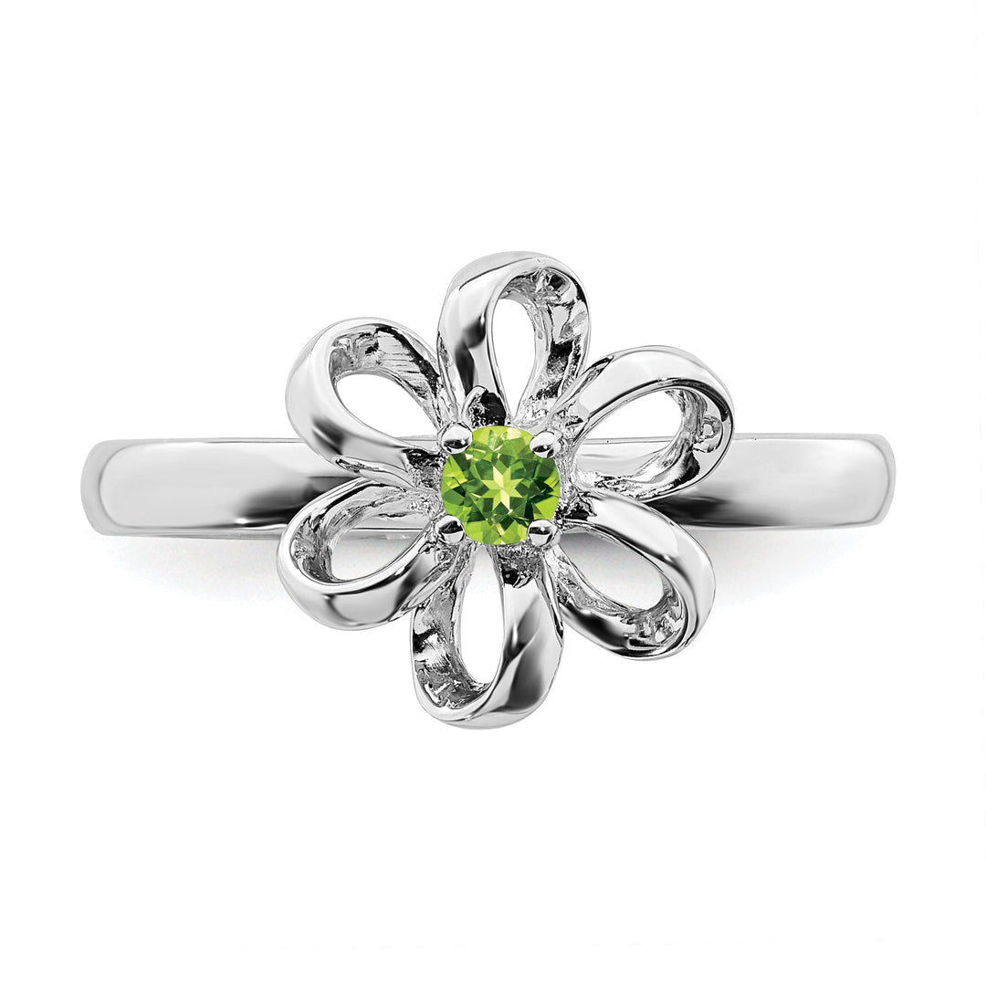 Sterling Silver Polished Peridot Flower Ring