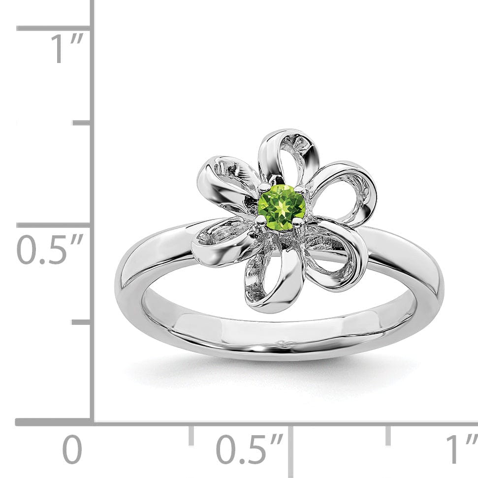 Sterling Silver Polished Peridot Flower Ring