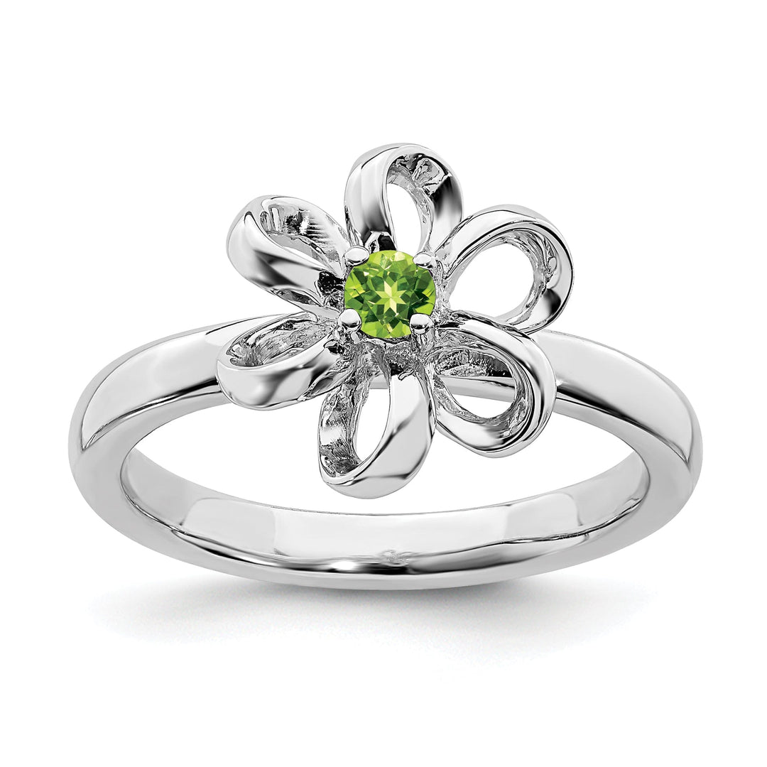 Sterling Silver Polished Peridot Flower Ring