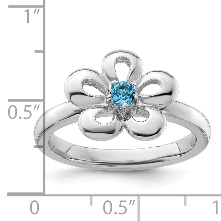 Sterling Silver Polished Blue Topaz Flower Ring