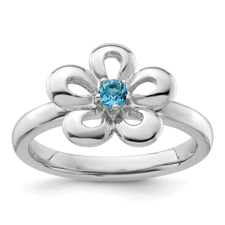 Sterling Silver Polished Blue Topaz Flower Ring