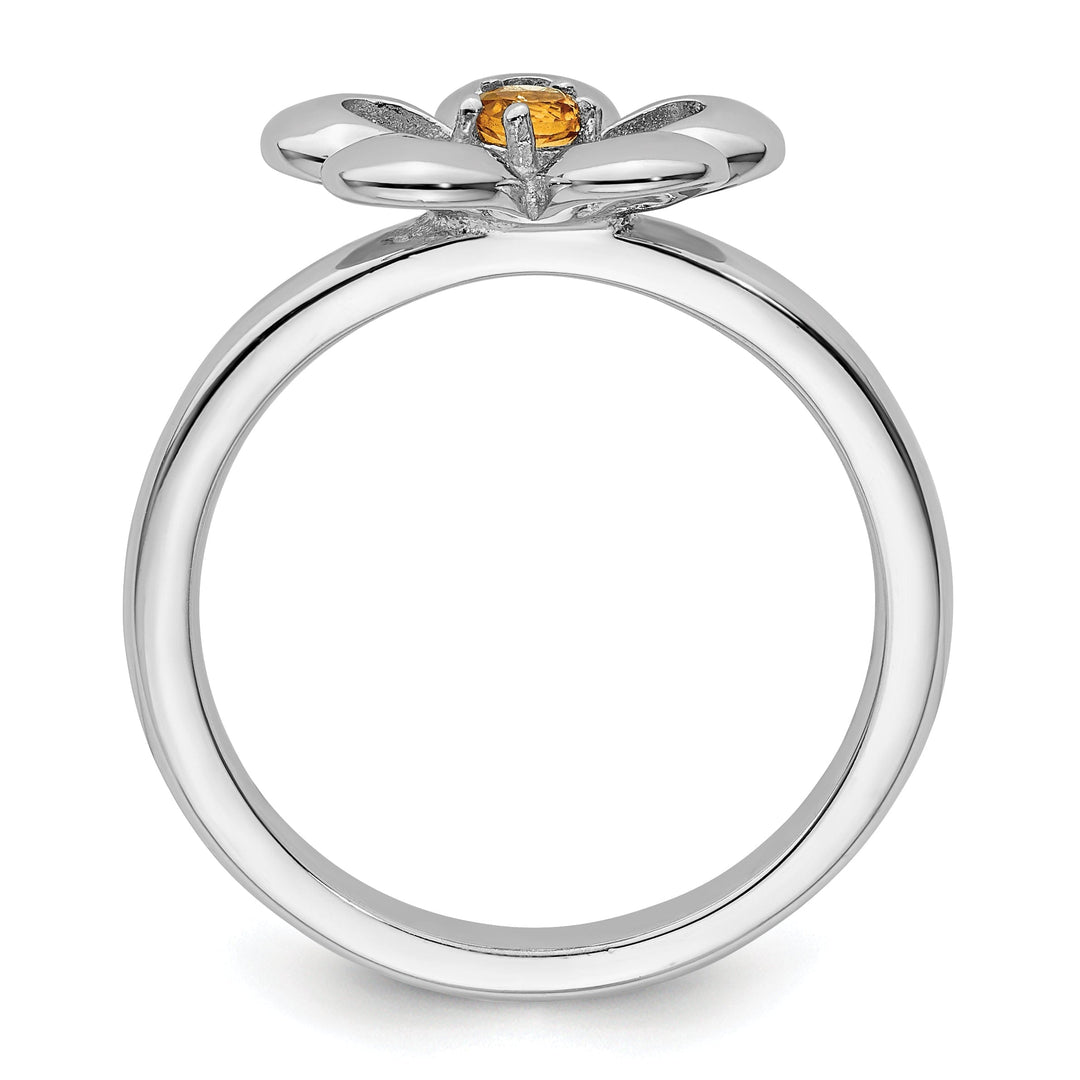 Sterling Silver Polished Citrine Flower Ring