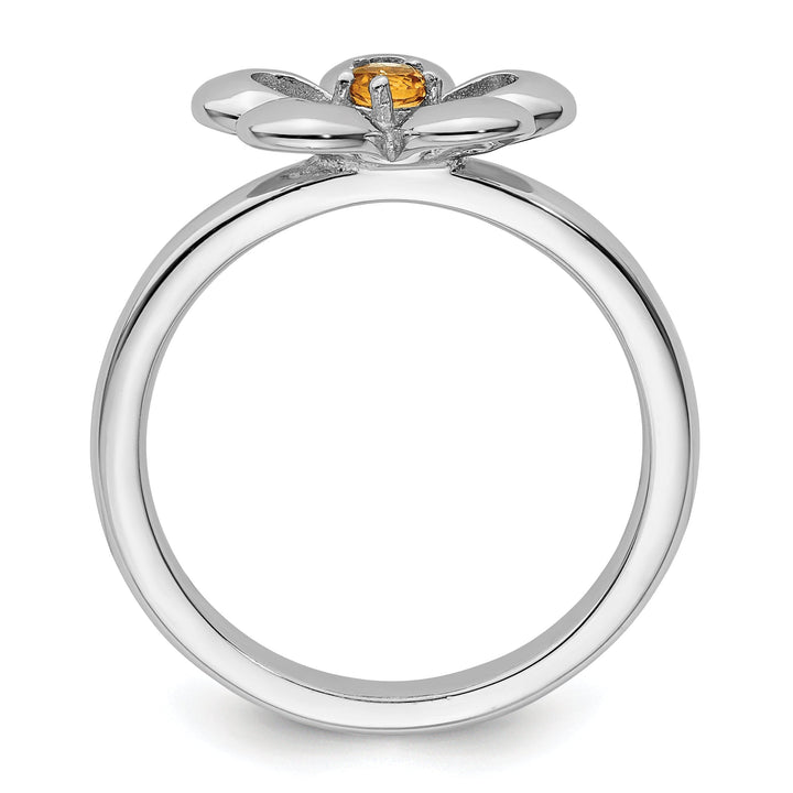 Sterling Silver Polished Citrine Flower Ring