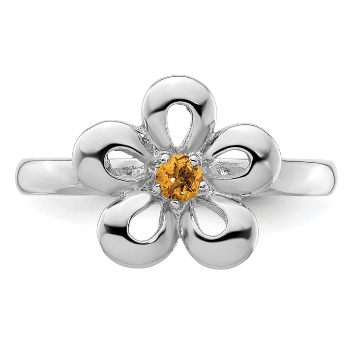 Sterling Silver Polished Citrine Flower Ring