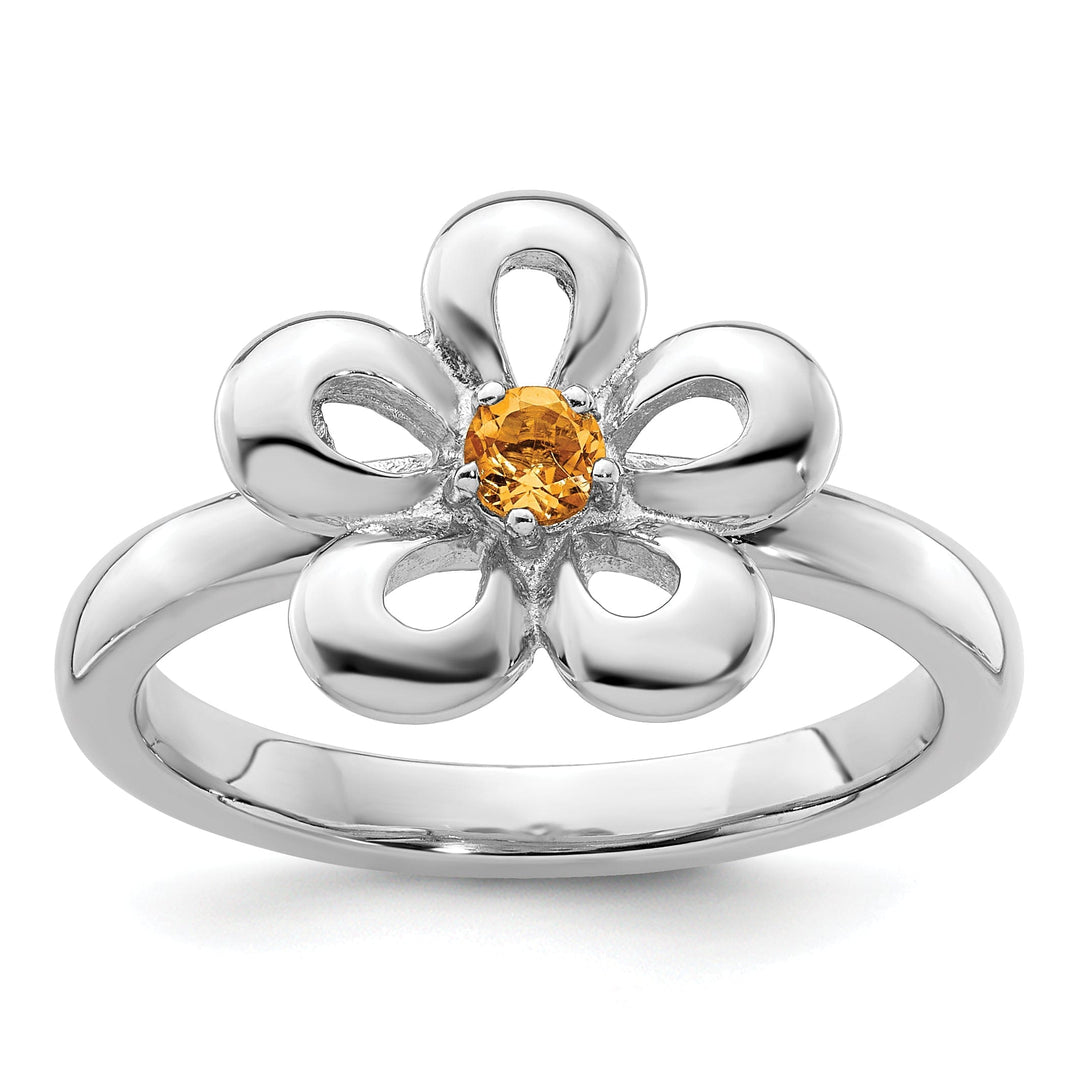 Sterling Silver Polished Citrine Flower Ring