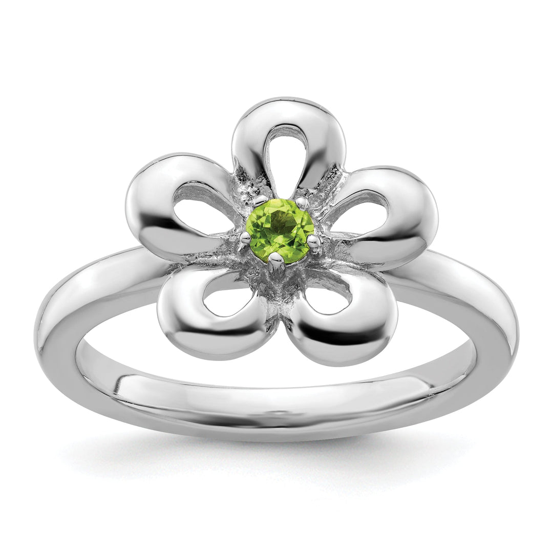 Sterling Silver Polished Peridot Flower Ring