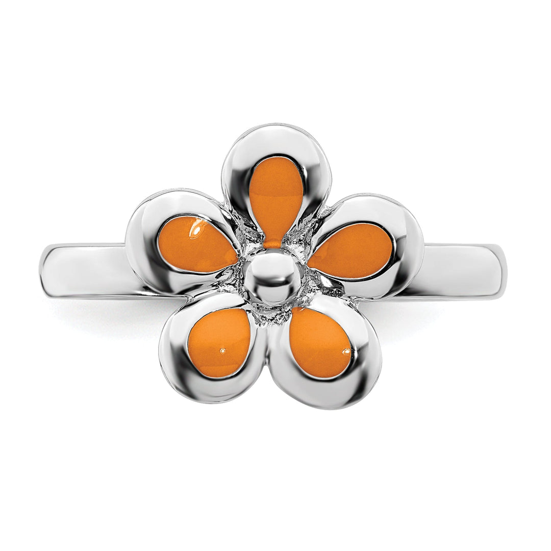 Sterling Silver Orange Enameled Flower Ring