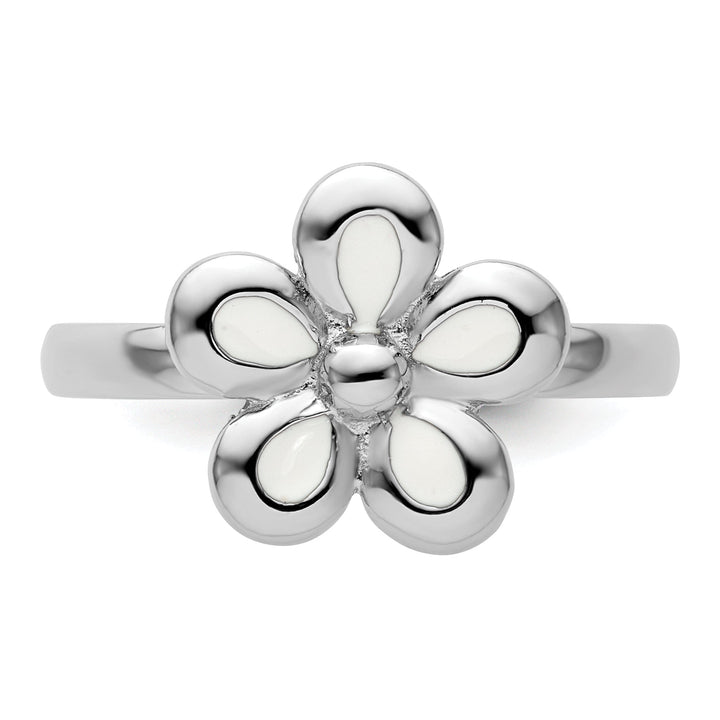 Sterling Silver White Enameled Flower Ring