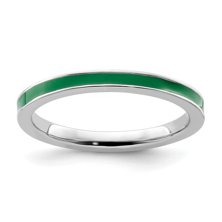 Sterling Silver Green Enameled 2.25MM Ring