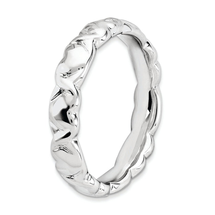 Sterling Silver Rhodium Hearts Ring