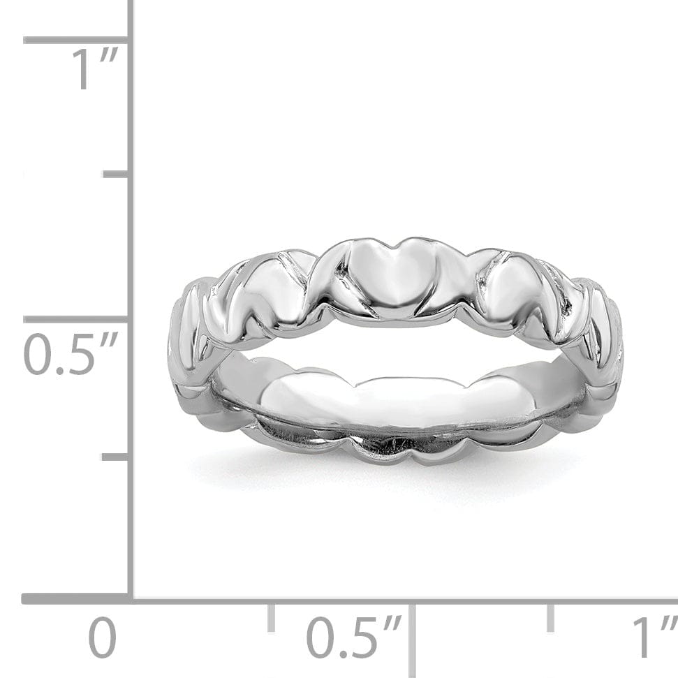 Sterling Silver Rhodium Hearts Ring