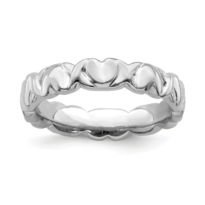 Sterling Silver Rhodium Hearts Ring