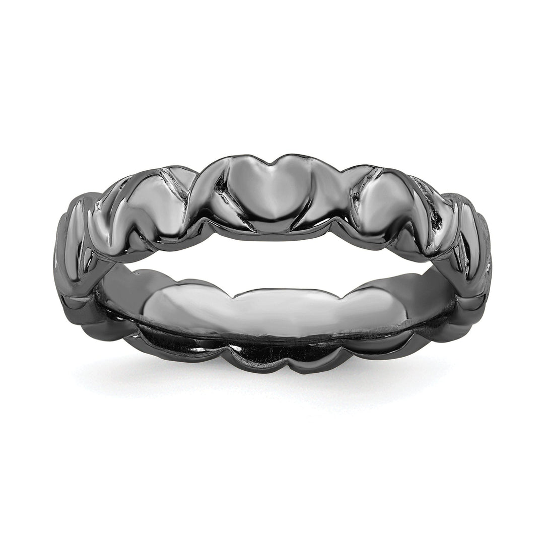 Sterling Silver Black-Plated Hearts Ring