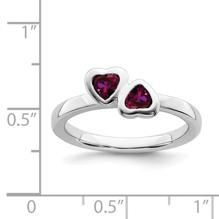 Sterling Silver Rhodolite Garnet Double Heart Ring