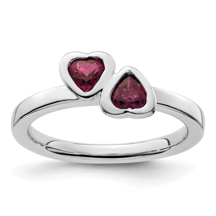 Sterling Silver Rhodolite Garnet Double Heart Ring