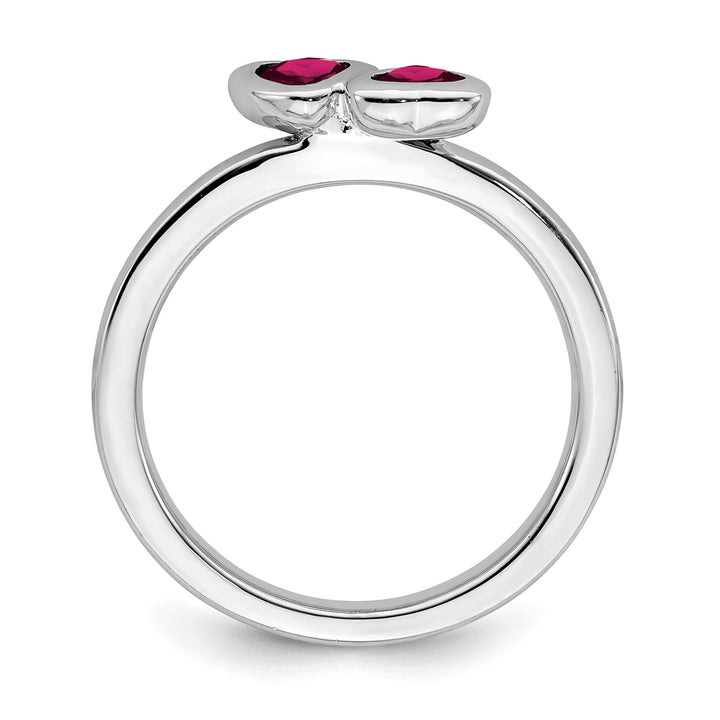 Sterling Silver Created Ruby Double Heart Ring