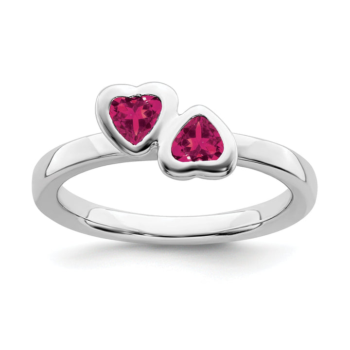 Sterling Silver Created Ruby Double Heart Ring