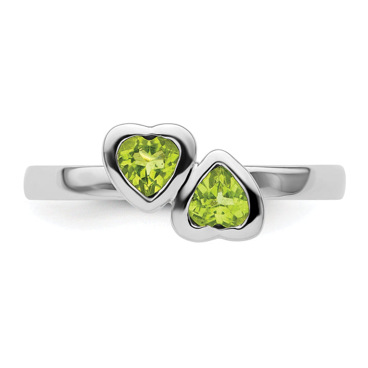 Sterling Silver Peridot Double Heart Ring