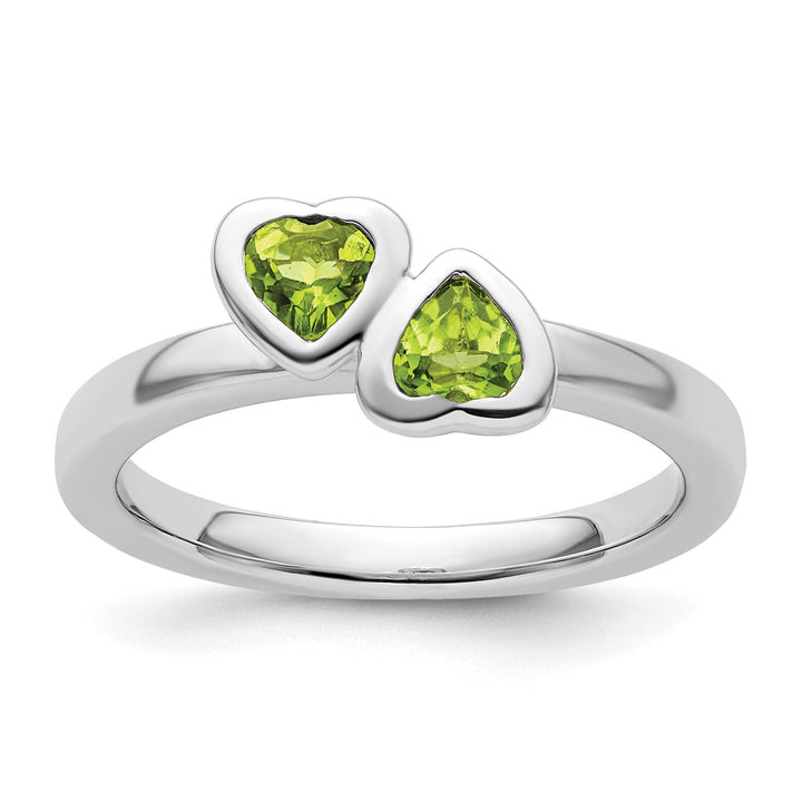 Sterling Silver Peridot Double Heart Ring