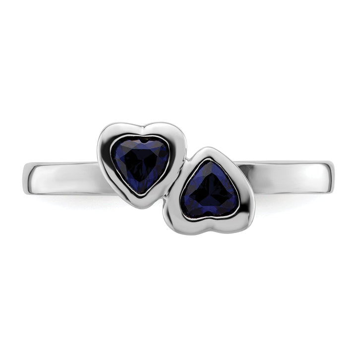 Sterling Silver Created Sapphire Double Heart Ring