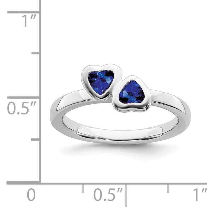 Sterling Silver Created Sapphire Double Heart Ring