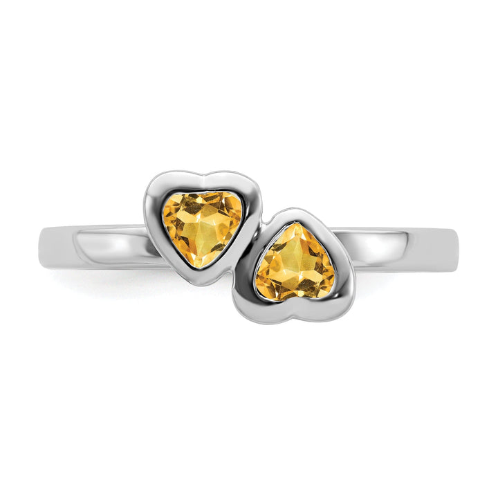 Sterling Silver Citrine Double Heart Ring