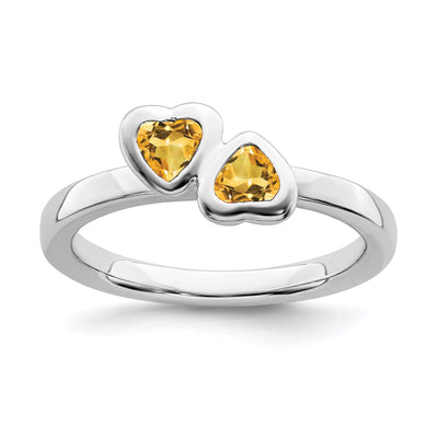 Sterling Silver Citrine Double Heart Ring