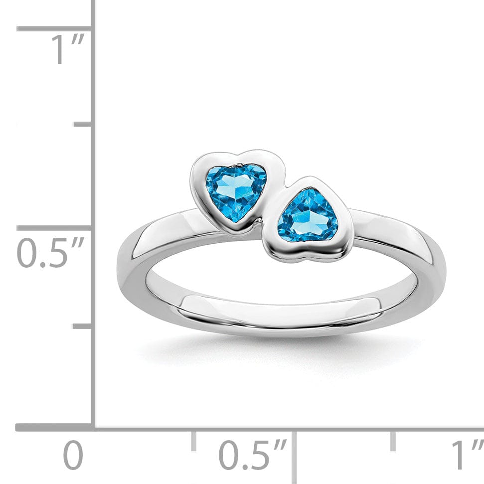 Sterling Silver Blue Topaz Double Heart Ring