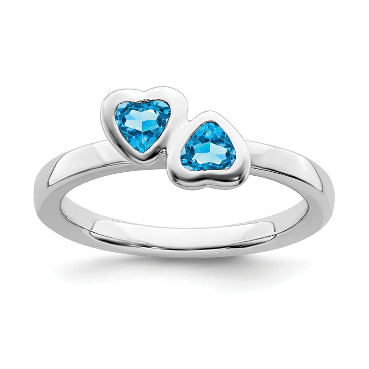 Sterling Silver Blue Topaz Double Heart Ring