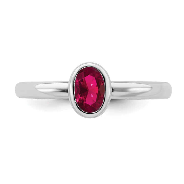Sterling Silver Oval Created Ruby Ring