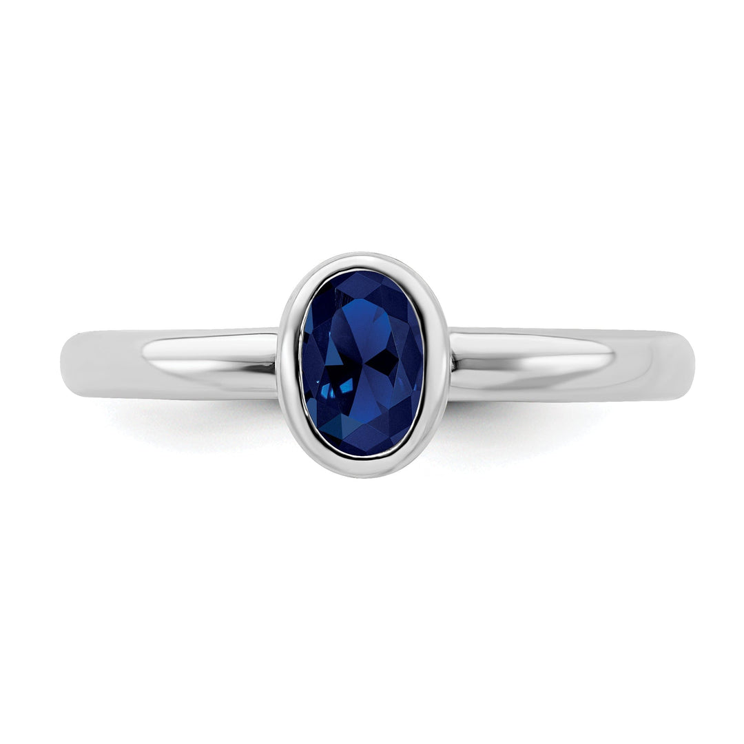 Sterling Silver Oval Created Sapphire Ring