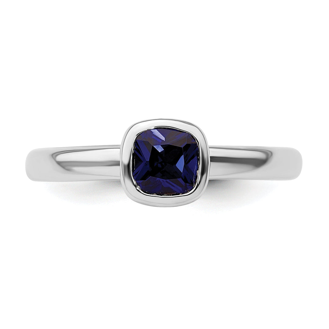 Sterling Silver Cushion Cut Created Sapphire Ring
