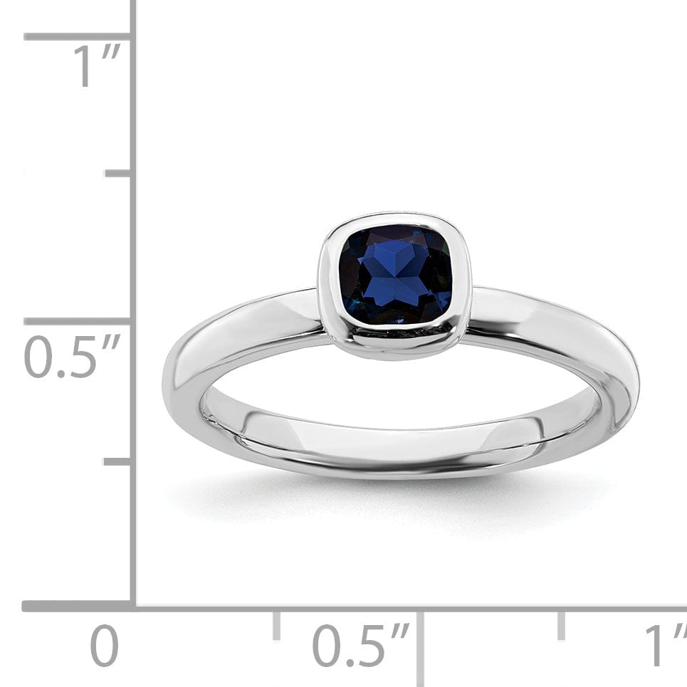 Sterling Silver Cushion Cut Created Sapphire Ring