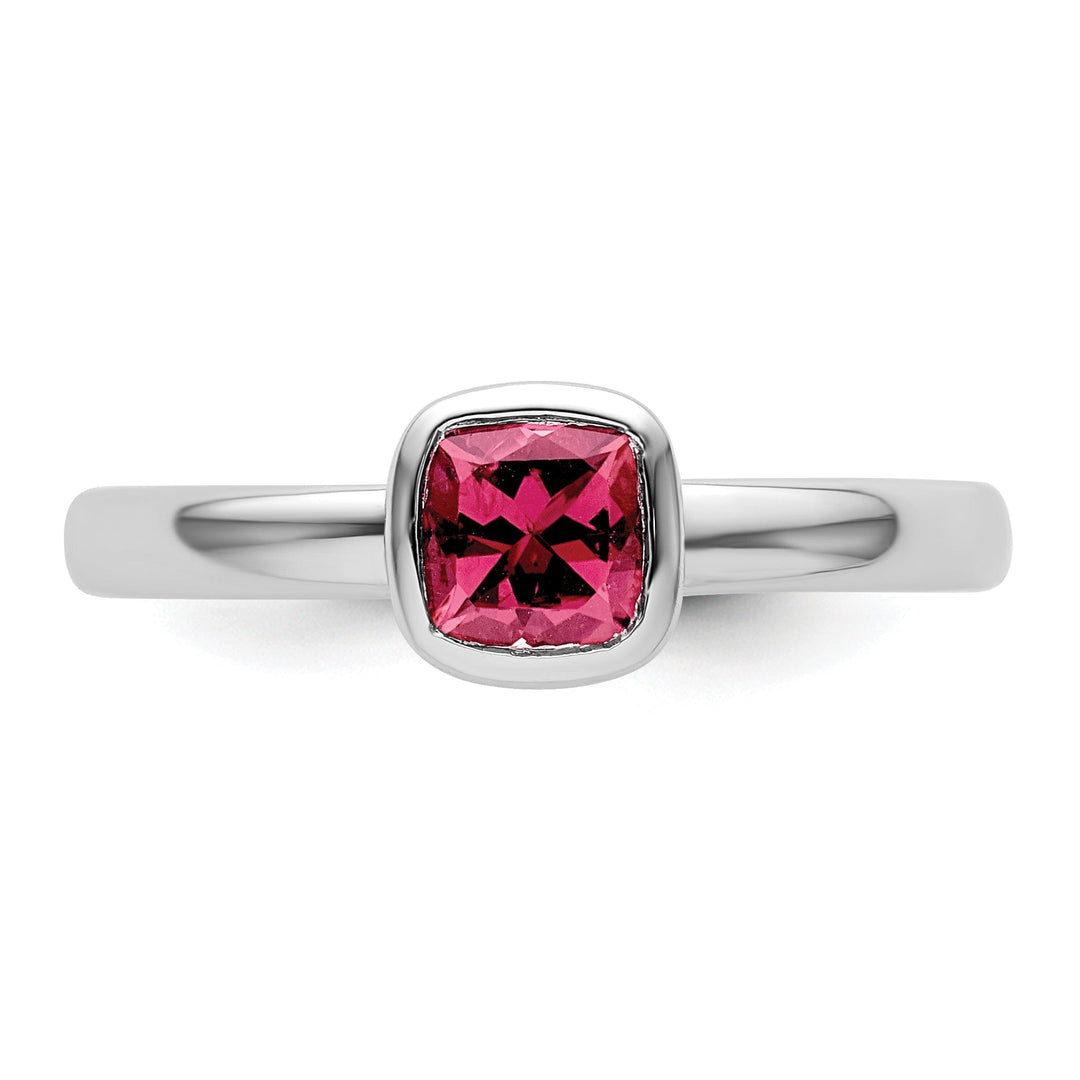 Sterling Silver Cushion Cut Pink Tourmaline Ring