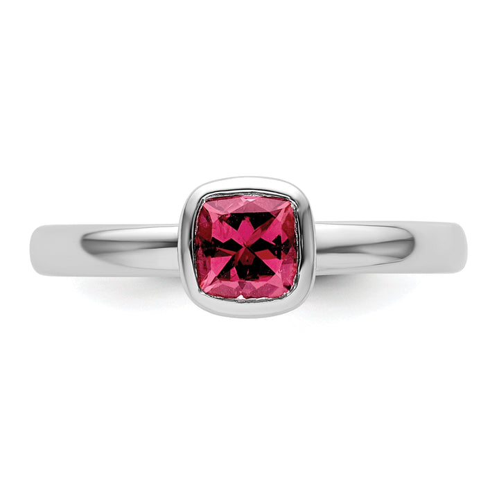 Sterling Silver Cushion Cut Pink Tourmaline Ring