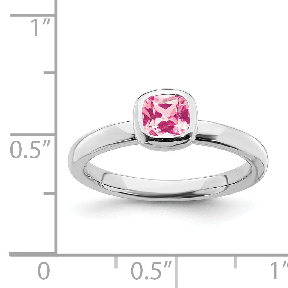 Sterling Silver Cushion Cut Pink Tourmaline Ring