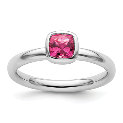 Sterling Silver Cushion Cut Pink Tourmaline Ring