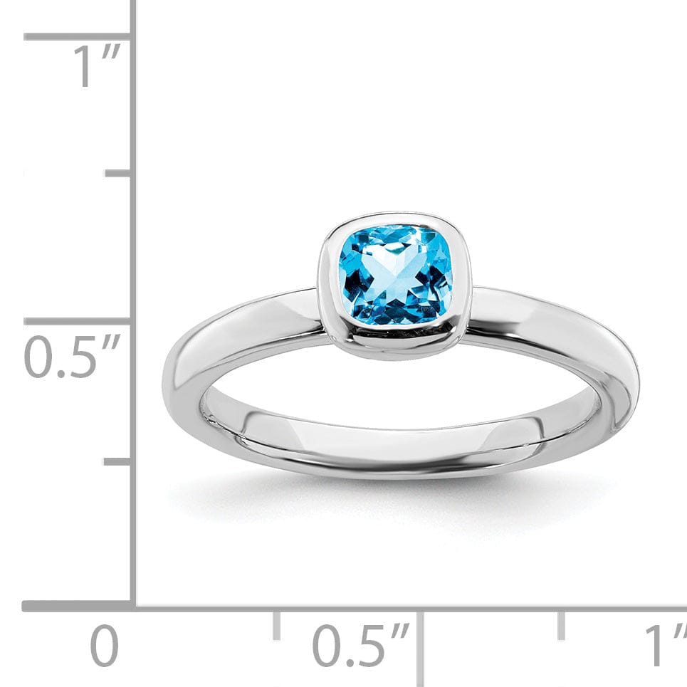 Sterling Silver Cushion Cut Blue Topaz Ring