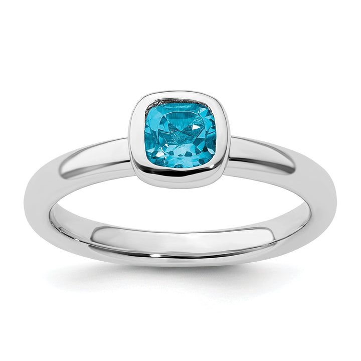 Sterling Silver Cushion Cut Blue Topaz Ring