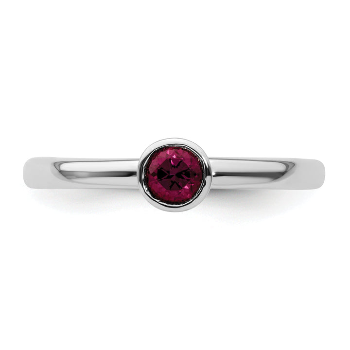 Sterling Silver High Round Rhodolite Garnet Ring