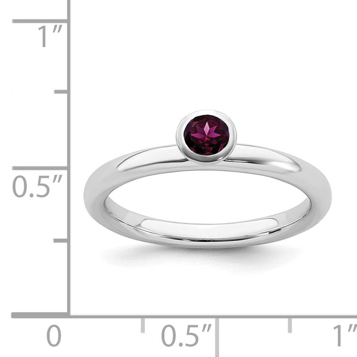 Sterling Silver High Round Rhodolite Garnet Ring