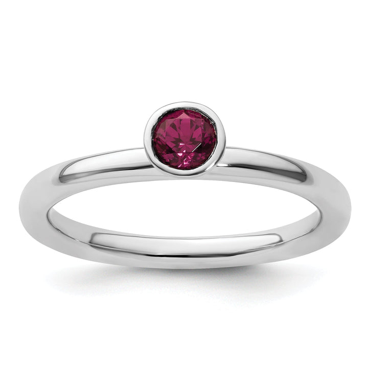 Sterling Silver High Round Rhodolite Garnet Ring