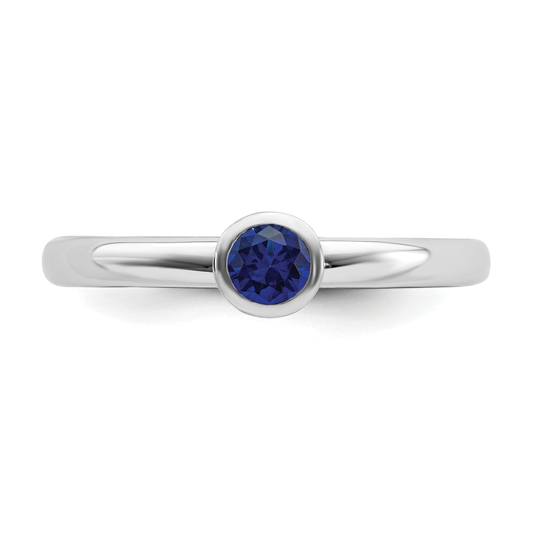 Sterling Silver Round Created Sapphire Ring