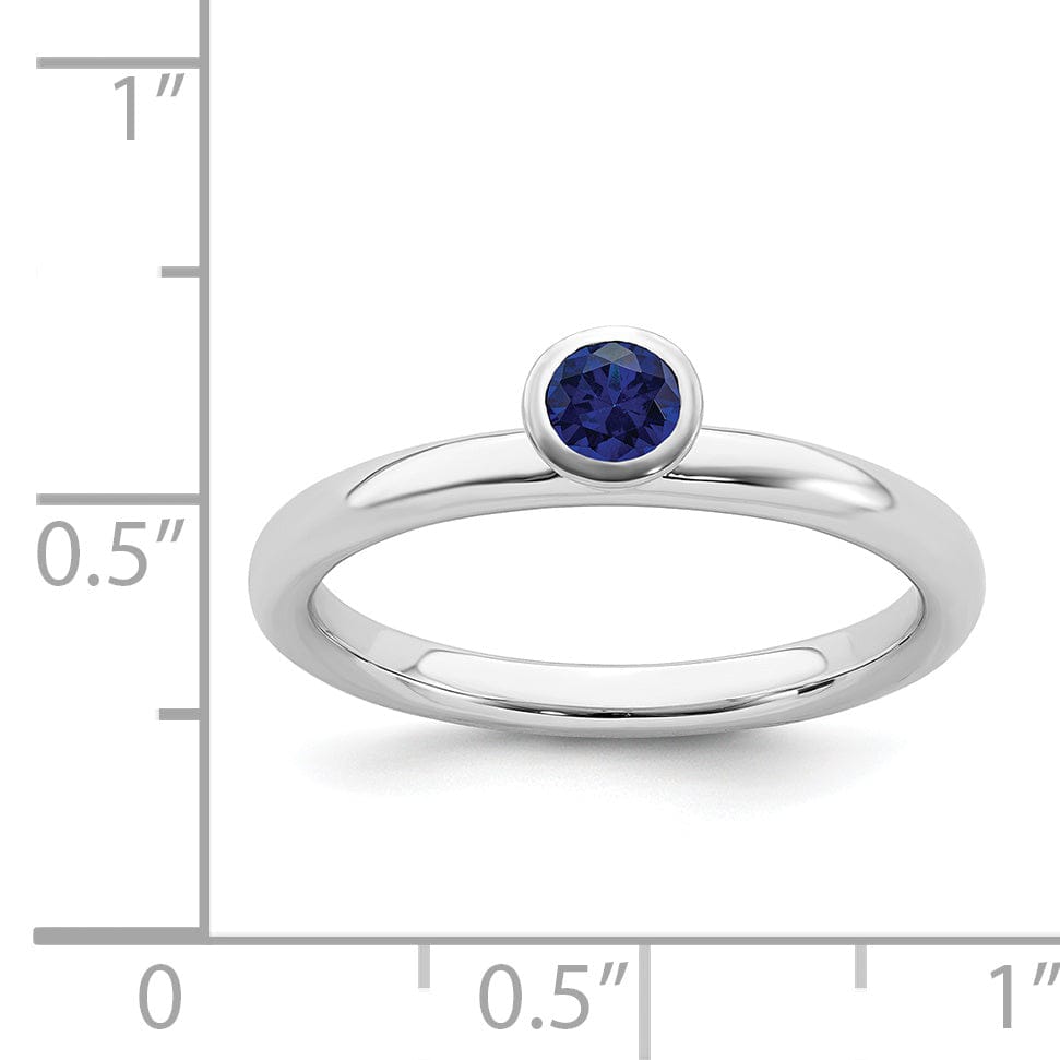 Sterling Silver Round Created Sapphire Ring