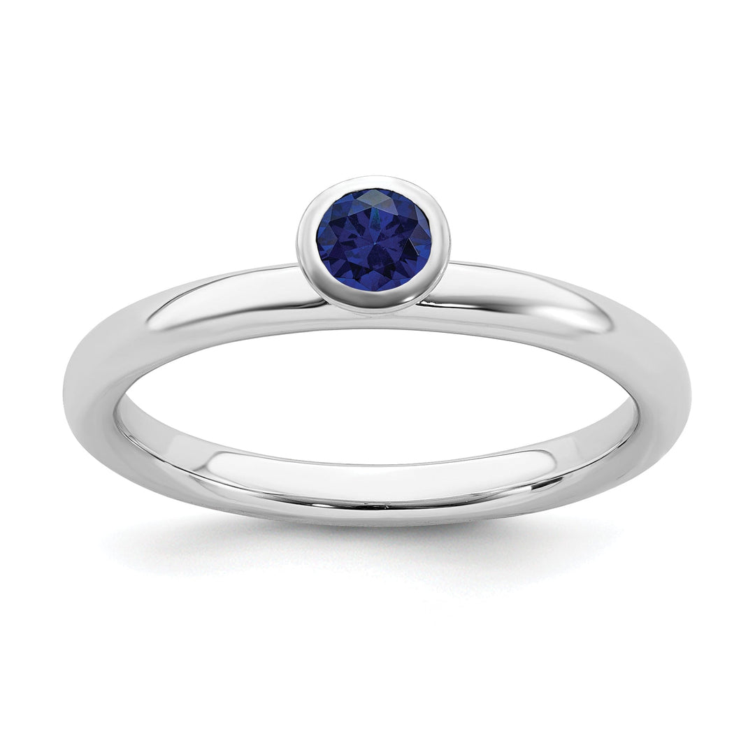 Sterling Silver Round Created Sapphire Ring