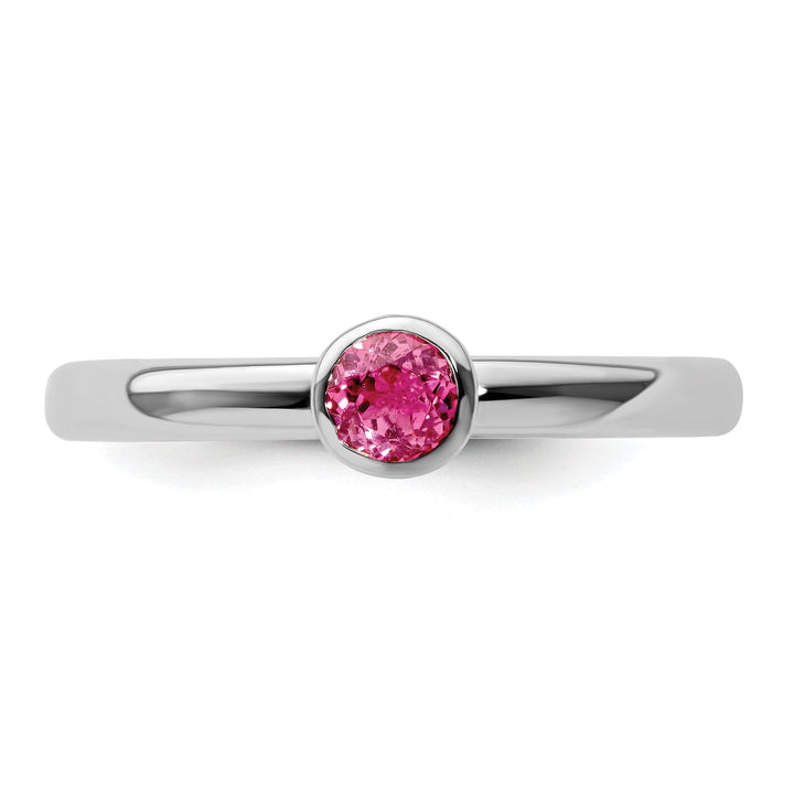 Sterling Silver Round Pink Tourmaline Ring