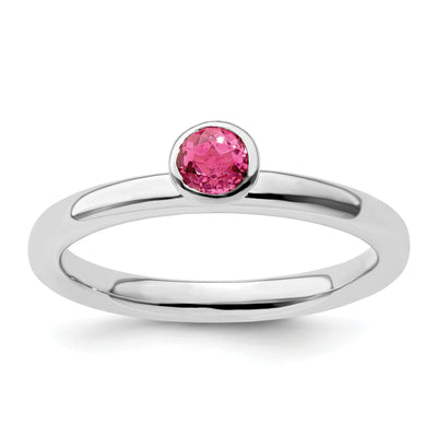 Sterling Silver Round Pink Tourmaline Ring
