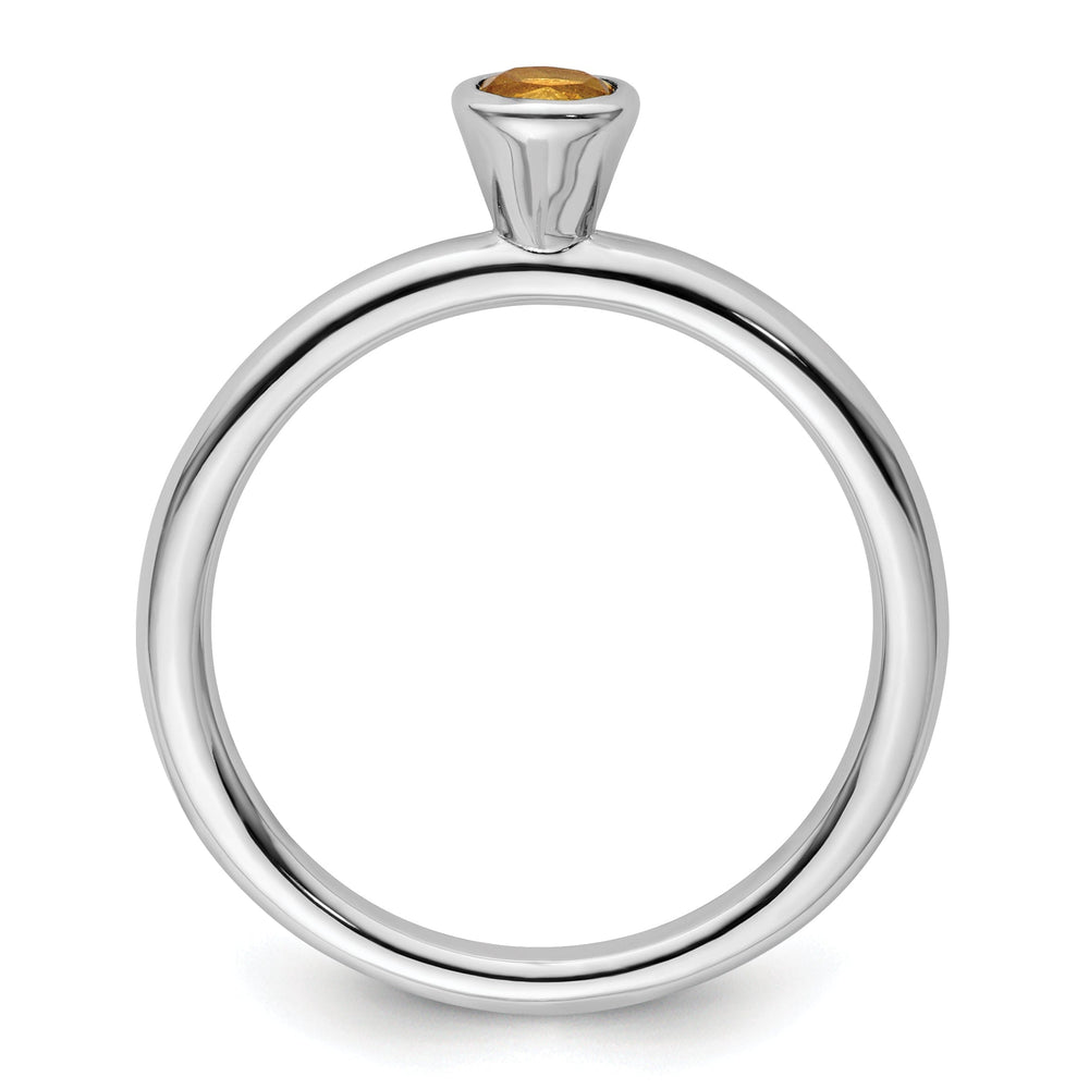 Sterling Silver High 4MM Round Citrine Ring